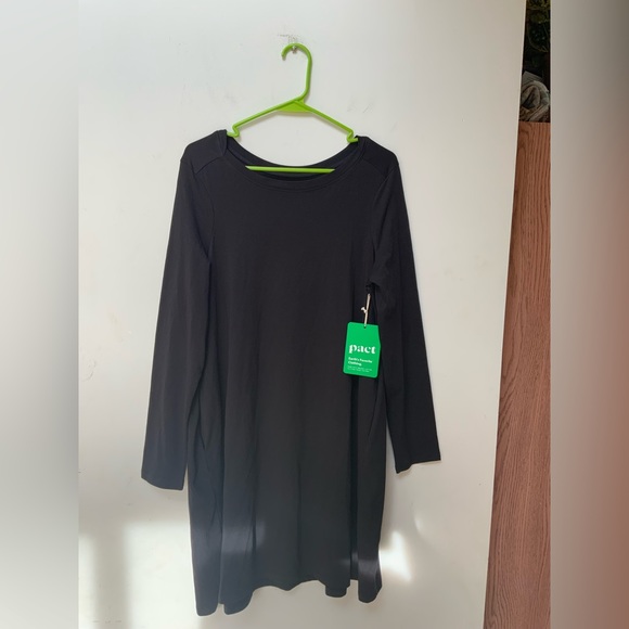 Pact Long Sleeve Black T-Shirt Dress NWT - Picture 1 of 8